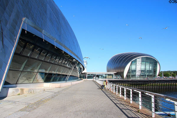 Quay side wall of Science Mall building at Glasgow Science Centre. Glasgow, Scotland.