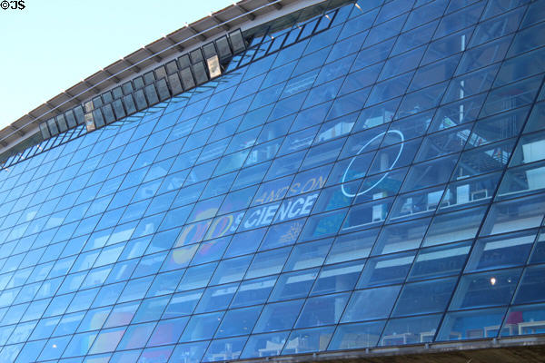 River side window wall of Science Mall at Glasgow Science Centre. Glasgow, Scotland.