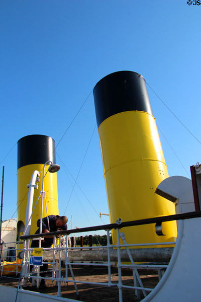 Stacks on deck of TS Queen Mary historic ship at Pacific Quay. Glasgow, Scotland.