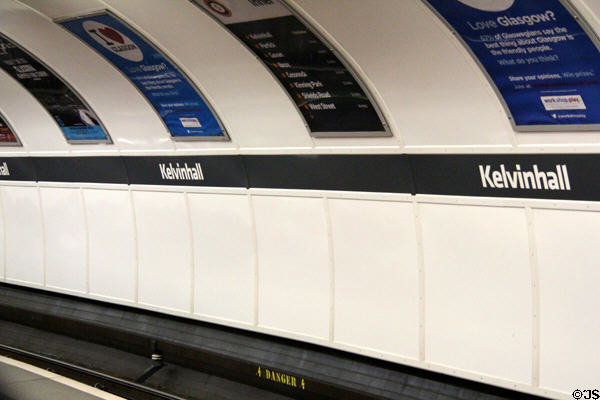 Curved walls of Kelvinhall station on Glasgow Subway. Glasgow, Scotland.