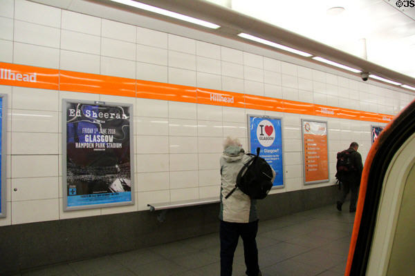 Graphics of Hillhead station of Glasgow Subway. Glasgow, Scotland.