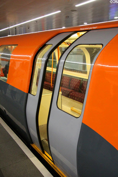 Train door design of Glasgow Subway. Glasgow, Scotland.