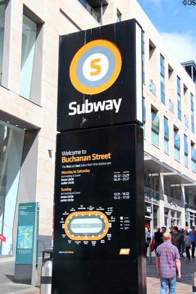 Glasgow Subway signage at Buchanan Street. Glasgow, Scotland.