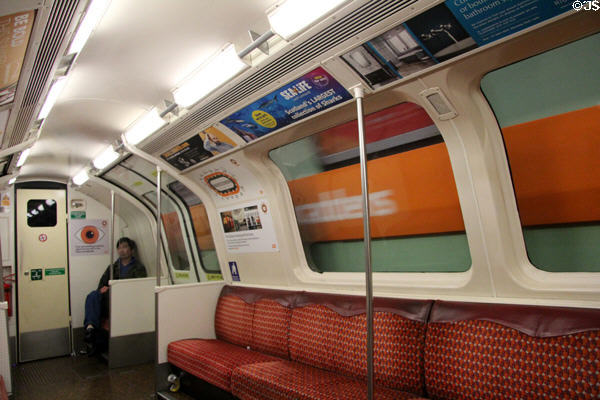 Glasgow Subway car interior. Glasgow, Scotland.