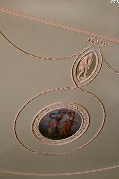 Library ceiling (1770s) by Robert Adam with classical scene at Culzean Castle. Maybole, Scotland.