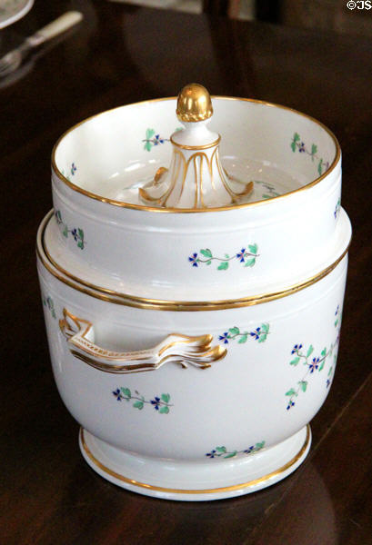 Derby china ice cream serving dish in dining room at Culzean Castle. Maybole, Scotland.