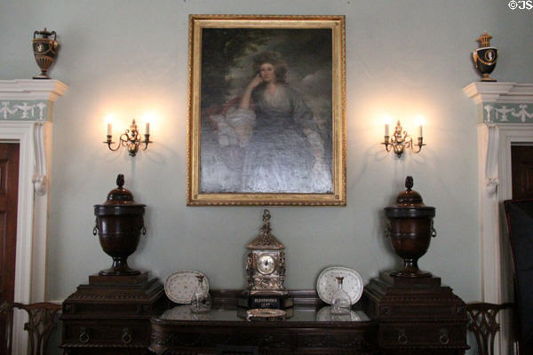 Dining room sideboard with knife box urns & portrait of wife of 11th Earl of Cassillis at Culzean Castle. Maybole, Scotland.