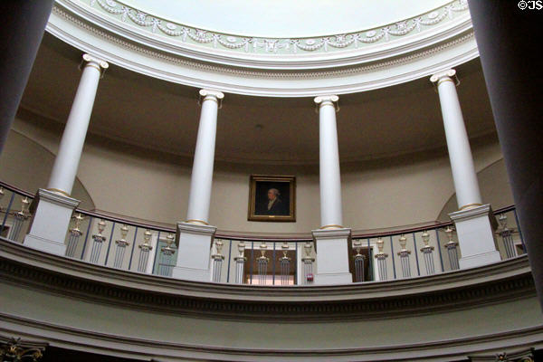 Classical columns by John Adam around Oval staircase at Culzean Castle. Maybole, Scotland.
