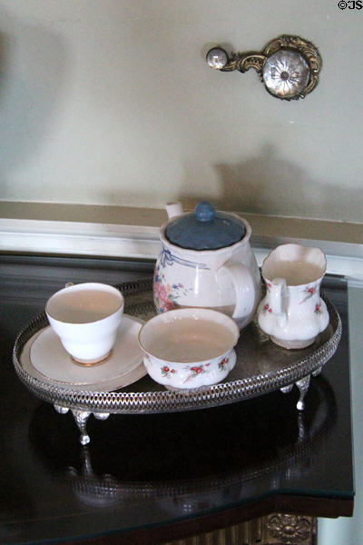 Coffee service on tray at Culzean Castle. Maybole, Scotland.