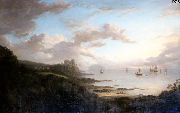 Culzean Castle from North with Ailsa Craig painting (c1816) by Alexander Nasmyth at Culzean Castle. Maybole, Scotland.