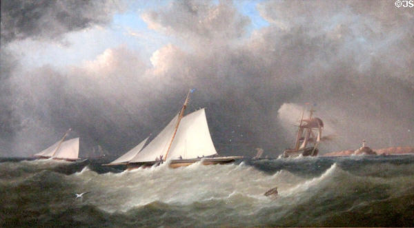 'Vanguard' & 'Foxhound' off the Longships painting by Arthur Wellington Fowles at Culzean Castle. Maybole, Scotland.