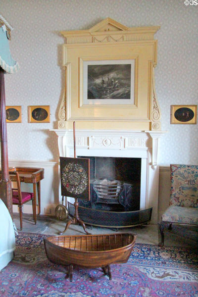 Bedroom with Adamesque fireplace & cradle in shape of boat at Culzean Castle. Maybole, Scotland.