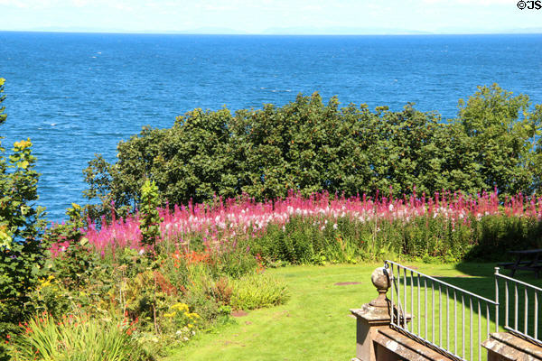 Flowers over water off Culzean Castle. Maybole, Scotland.