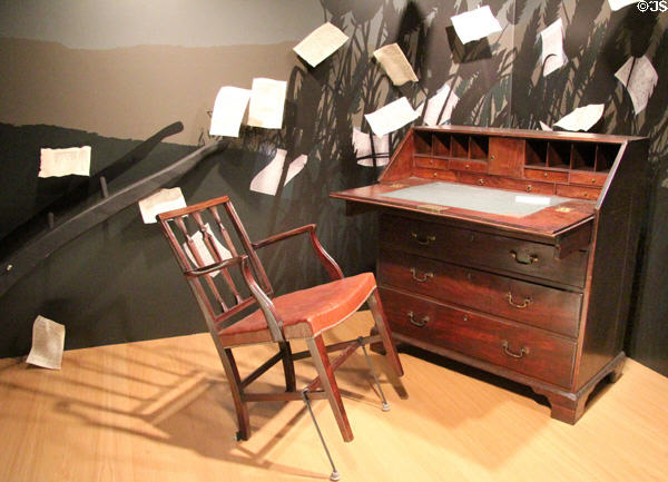 Parlor chair & writing desk both used by Robert Burns at Robert Burns Birthplace Museum. Alloway, Scotland.