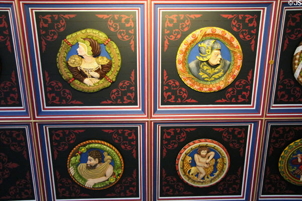 Great Hall carved & painted ceiling panels recreated in Palace of Stirling Castle. Stirling, Scotland.