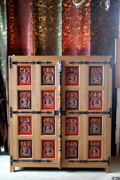 Painted cabinet in Queen's Bedchamber recreated in Palace of Stirling Castle. Stirling, Scotland.