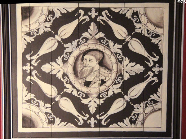 Painted ceiling panel in Queen's Inner Hall recreated in Palace of Stirling Castle. Stirling, Scotland.