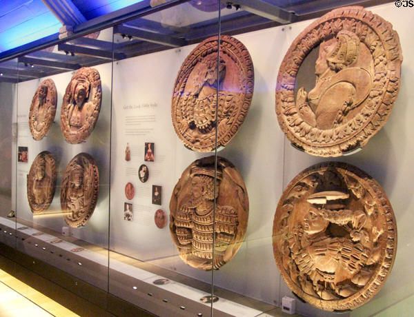 Stirling Heads (1539) replica timber ceiling carvings as commissioned by James V to demonstrate his right to rule in Stirling Castle Palace gallery. Stirling, Scotland.