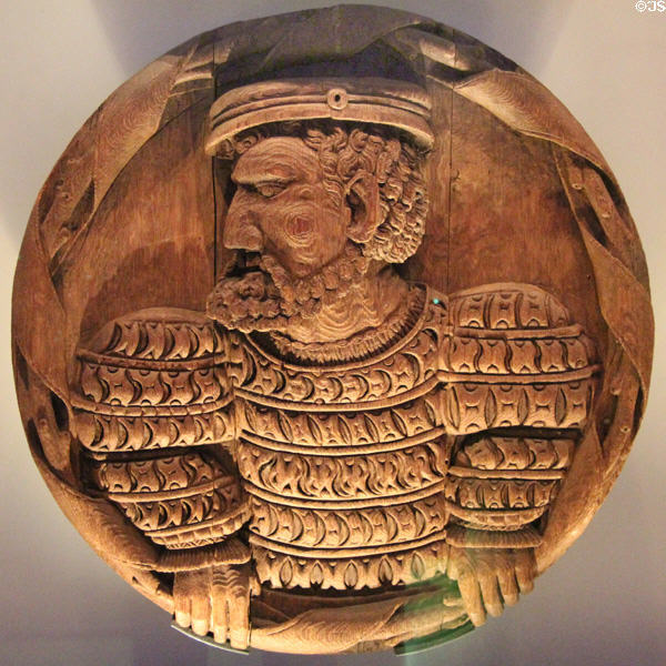 Older military man ring replica carving in Stirling Castle Palace gallery. Stirling, Scotland.