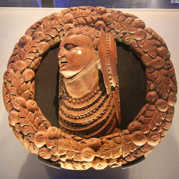 Roman emperor wearing armor replica carving in Stirling Castle Palace gallery. Stirling, Scotland.