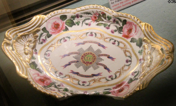 Spode Felspar Dish (1836-42) used by Regiment on St Helena at Stirling Castle Regimental Museum. Stirling, Scotland.