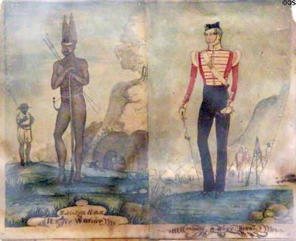 Watercolor of Hottentot Warrior & 91st Regiment Private (c1840-50s) at Stirling Castle Regimental Museum. Stirling, Scotland.