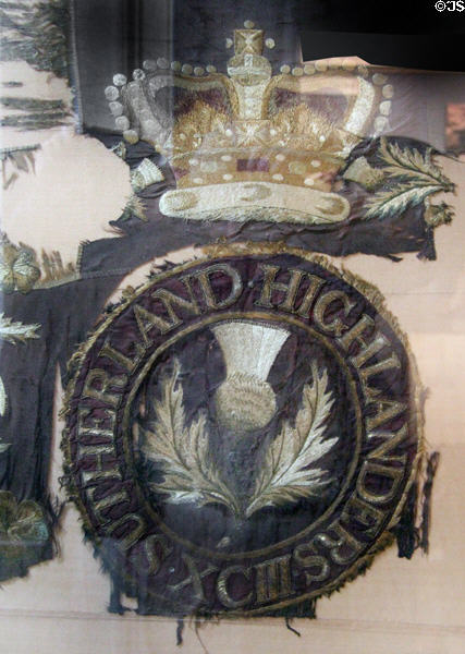 Balaklava, Crimean War flag (1834) of 93rd Sutherland Highlanders at Stirling Castle Regimental Museum. Stirling, Scotland.