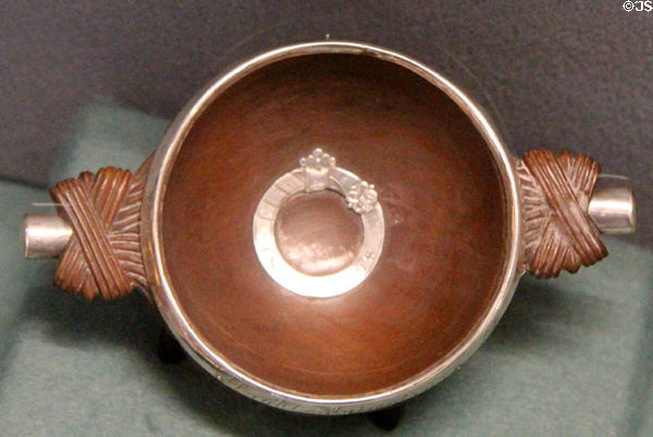 Silver & wood quaich with regimental badge at Stirling Castle Regimental Museum. Stirling, Scotland.