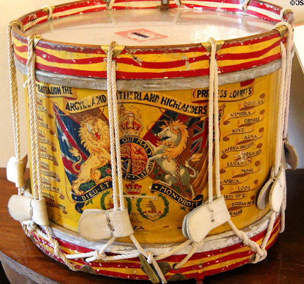 Argyll & Sutherland Highlanders Regimental drum at Stirling Castle Regimental Museum. Stirling, Scotland.