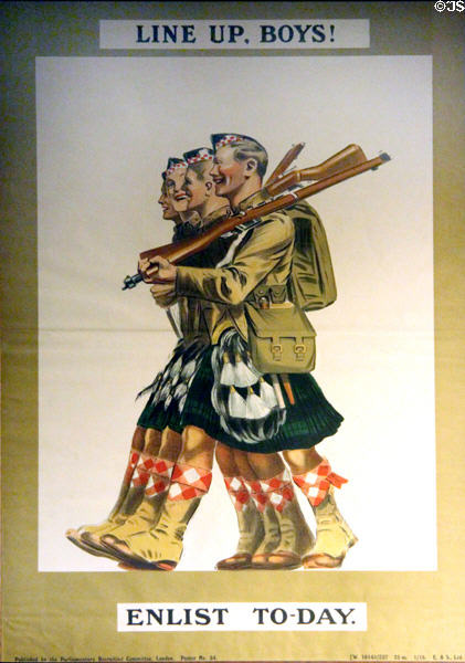 Line Up, Boys! WWI recruiting poster at Stirling Castle Regimental Museum. Stirling, Scotland.