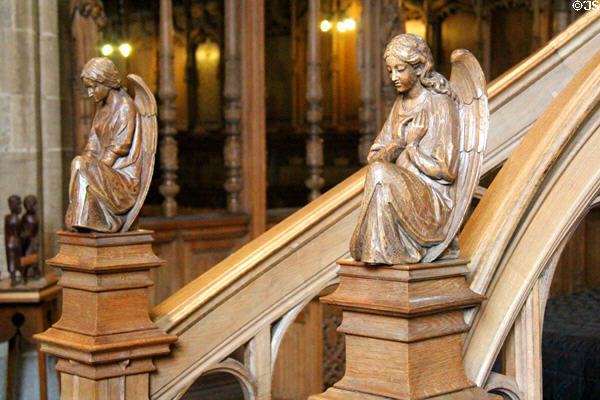 Late 19th C carving of angels at Dunblane Cathedral. Dunblane, Scotland.