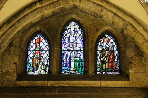 War Memorial stained glass windows at Dunblane Cathedral. Dunblane, Scotland.