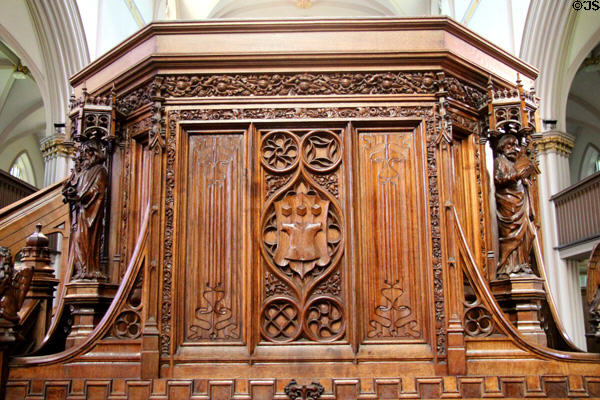 Pulpit carving details in Dunfermline New Abbey Church. Dunfermline, Scotland.