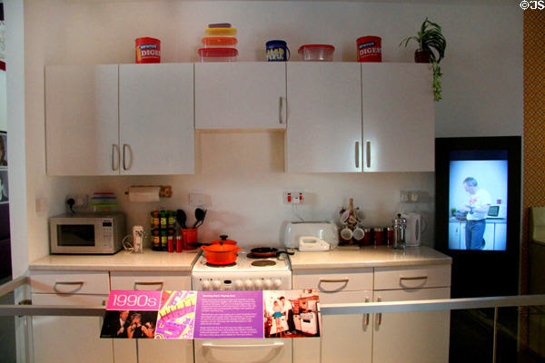 1990s kitchen at Dunfermline Carnegie Library Museum. Dunfermline, Scotland.