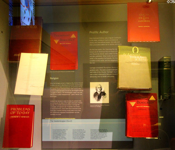 Books written by Carnegie (1879-1908) at Andrew Carnegie Birthplace Museum. Dunfermline, Scotland.