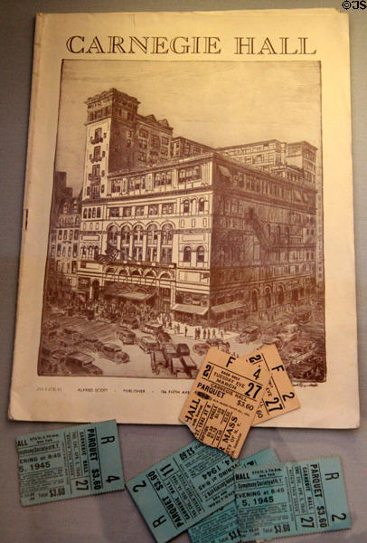 Carnegie Hall, NY program & tickets (1944-5) at Andrew Carnegie Birthplace Museum. Dunfermline, Scotland.