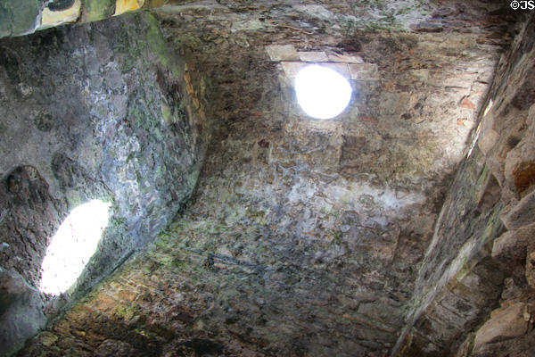 Dirleton Castle kitchen with hole to release smoke. Dirleton, Scotland.
