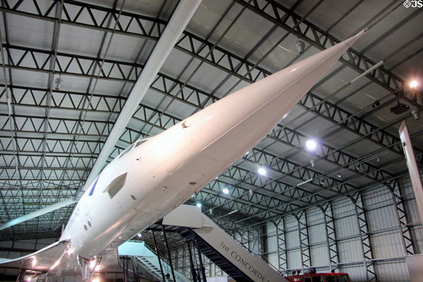 Nose view of Concorde supersonic passenger jet at National Museum of Flight. East Fortune, Scotland.
