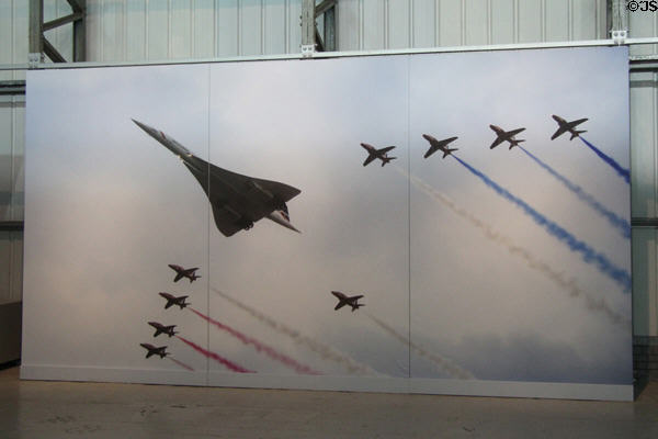 Photo of Concorde leading jet fighters in fly-past over London at National Museum of Flight. East Fortune, Scotland.