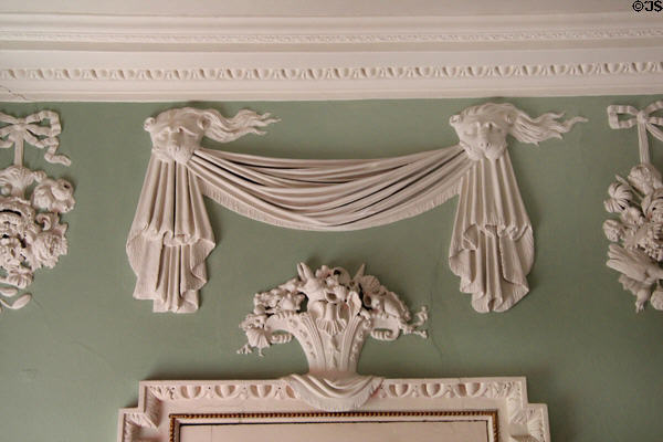 Tassel motif in plasterwork above door in vestibule at Newhailes. Musselburgh, Scotland.
