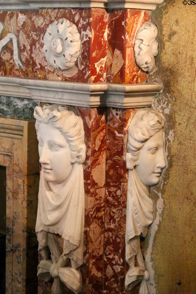 Details of relief ornamentation on chimneypiece in Library at Newhailes. Musselburgh, Scotland.