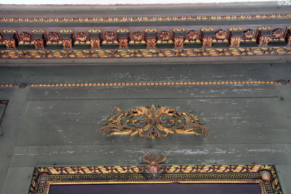 Scallop shell motif atop picture frame in dining room at Newhailes. Musselburgh, Scotland.