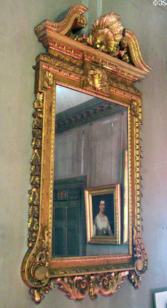Giltwood mirror embellished with carved shells & fish scales in Best Bedroom at Newhailes. Musselburgh, Scotland.