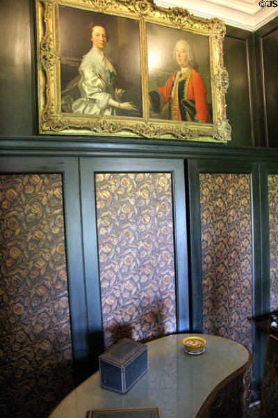 Portraits of Janet Dalrymple by Allan Ramsay & her husband, Gen. James St.Clair by Jean Marc Nattier in alcove of Green Bedroom at Newhailes. Musselburgh, Scotland.