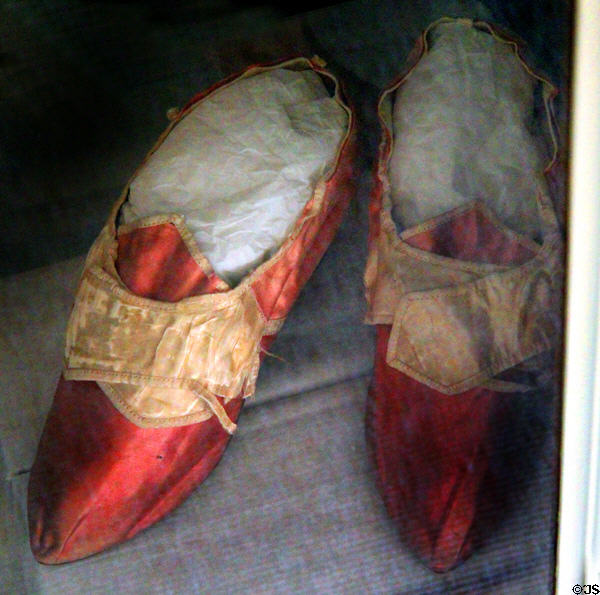 Decorative slippers found among textiles stored in chest at Newhailes. Musselburgh, Scotland.