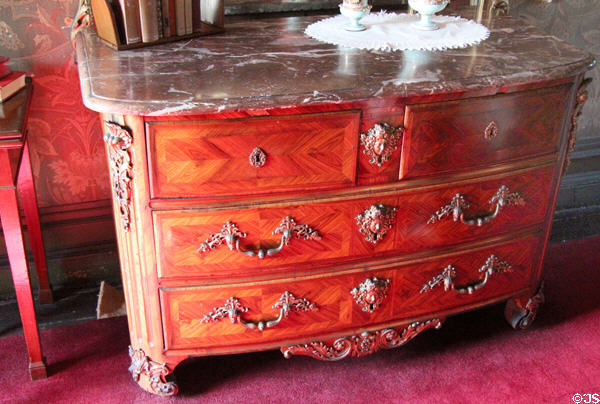Ormolu-mounted commode (18thC) of early rococo design in Alcove Bedroom at Newhailes. Musselburgh, Scotland.