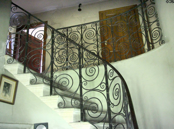 Ornate wrought iron staircase railing at Newhailes. Musselburgh, Scotland.