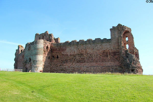 Walls of Tantallon Castle built in layers. Scotland.