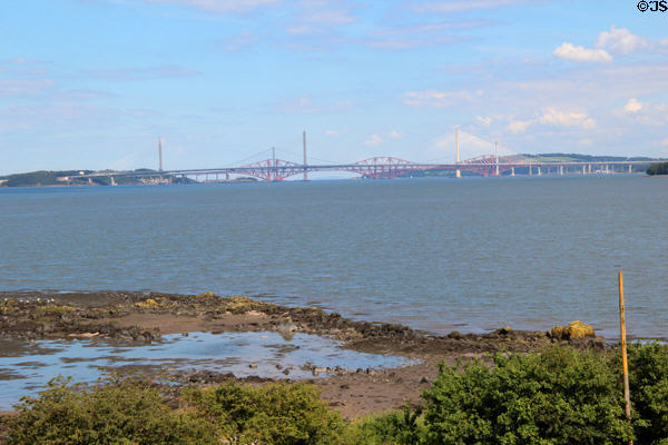 Firth of Forth bridges seen from Blackness Castle. Blackness, Scotland.