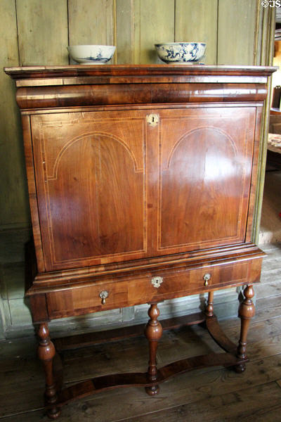 Georgian cabinet on legs in Withdrawing room at Culross Palace. Culross, Scotland.